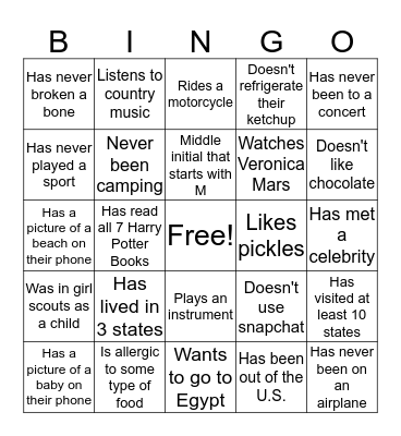 B&C Bingo Card