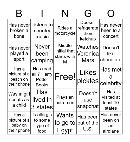 B&C Bingo Card