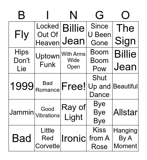 Pop Bingo Round 1 Bingo Card