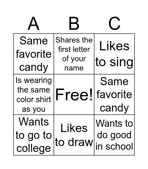 Get to Know Someone  Bingo Card