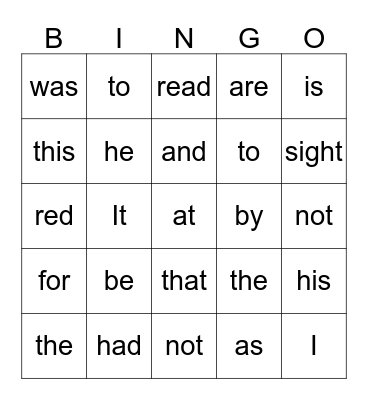 Sight Words Bingo I Bingo Card