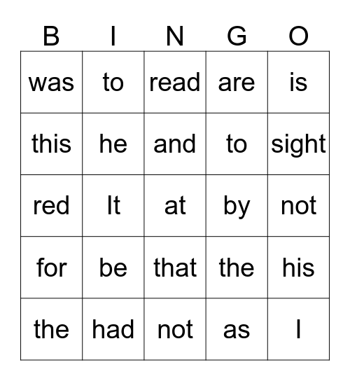 Sight Words Bingo I Bingo Card