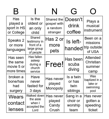 Ice Breaker Bingo Card