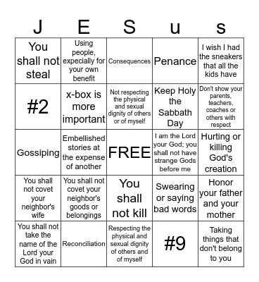 The Ten Commandments Bingo Card