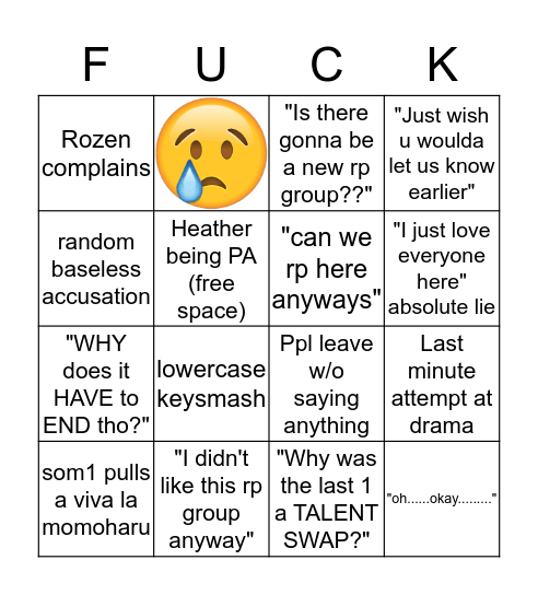 "End of Rp Announcement" Bingo Card