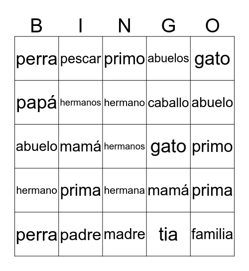 Family Bingo Card