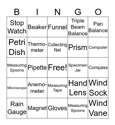 Equipment Bingo Card