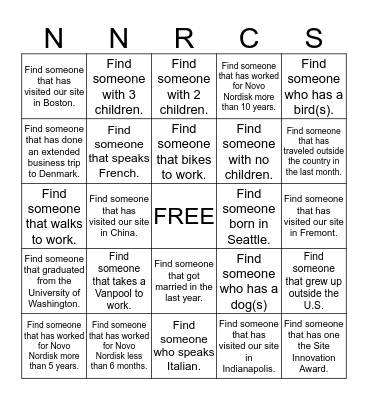 NNRC Seattle Bingo Card
