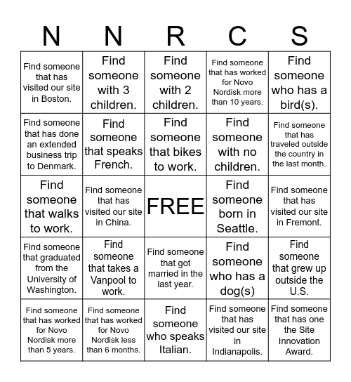 NNRC Seattle Bingo Card