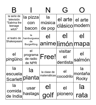 ¿Te gusta...? Sí, me gusta /  no, no me gusta Bingo Card