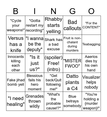TTT Bingo Card