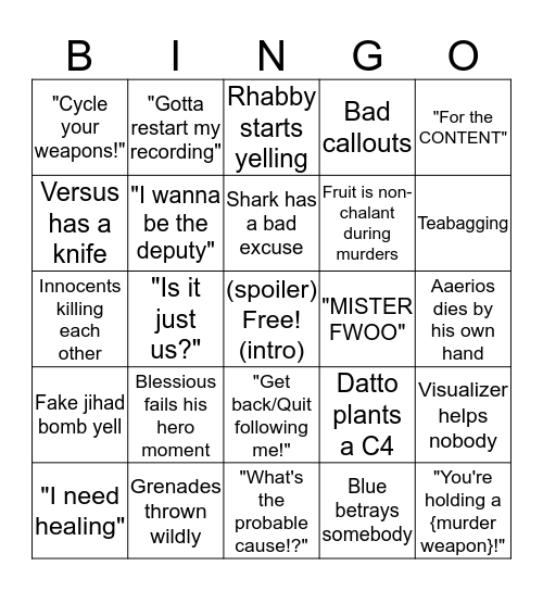 TTT Bingo Card
