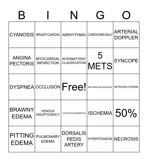 Cardio  Bingo Card