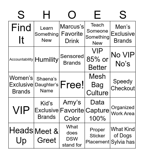 SHOEPERHERO BINGO Card