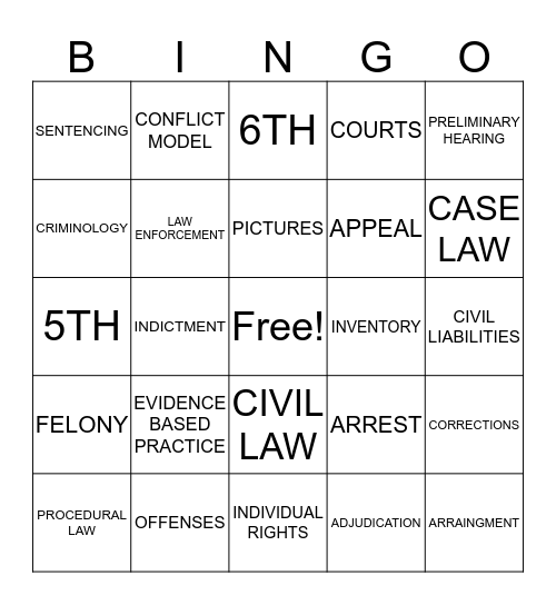 CRIMINAL JUSTICE REVIEW #1 Bingo Card