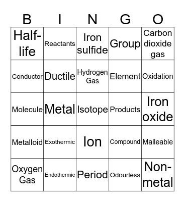 Revise my Chemistry Bingo Card