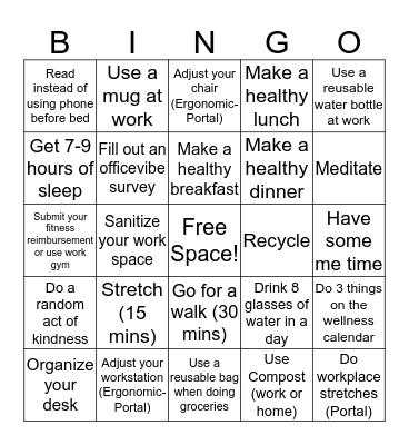 Wellness Bingo Card