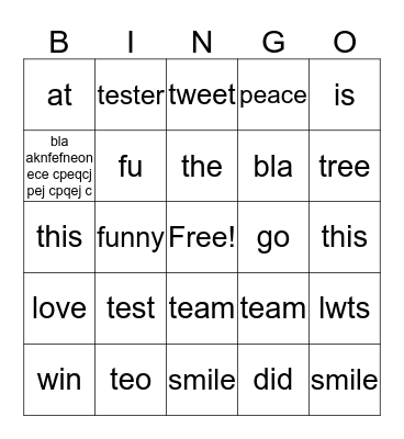 TESTER TEST TEST Bingo Card