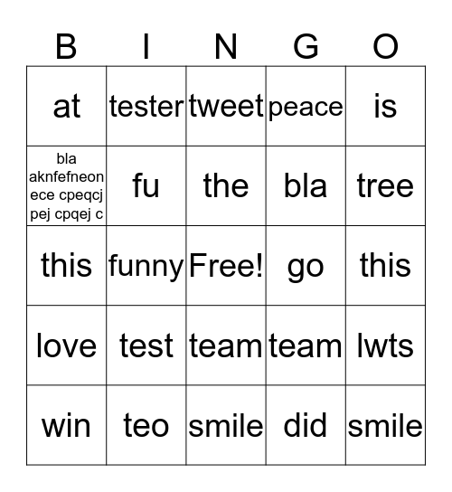 TESTER TEST TEST Bingo Card