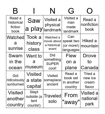 Summer Geography Adventures! Bingo Card