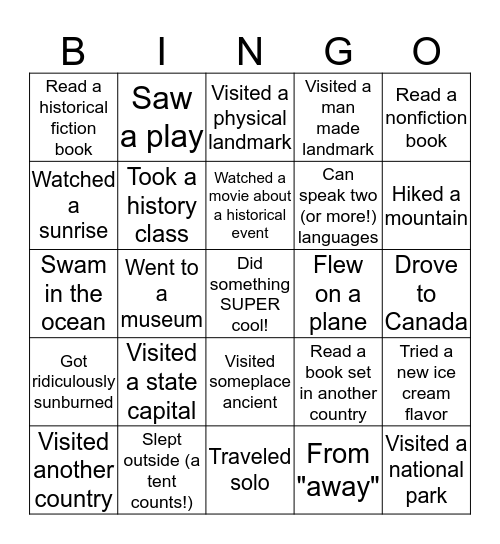 Summer Geography Adventures! Bingo Card