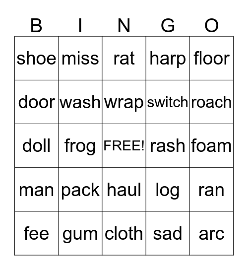 Ending Sound Bingo Card