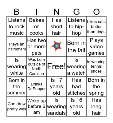 Get to know you Bingo Card