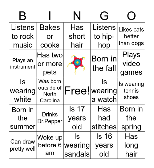 Get to know you Bingo Card