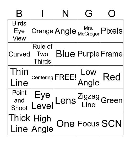 Digital Photography  Bingo Card