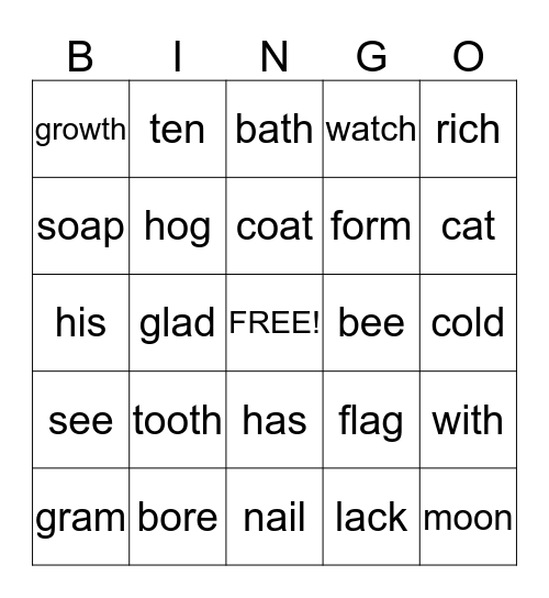 Ending Sound Bingo Card