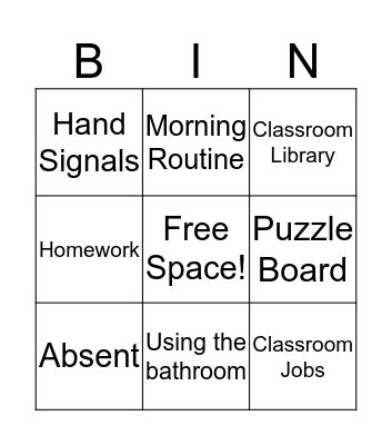 Classroom Routine & Procedure Bingo Card
