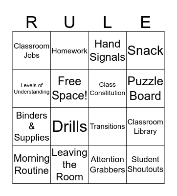 Classroom Routine & Procedure Bingo Card