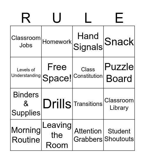 Classroom Routine & Procedure Bingo Card