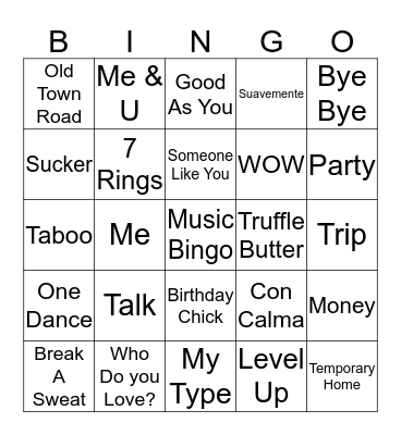 Music Bingo Card