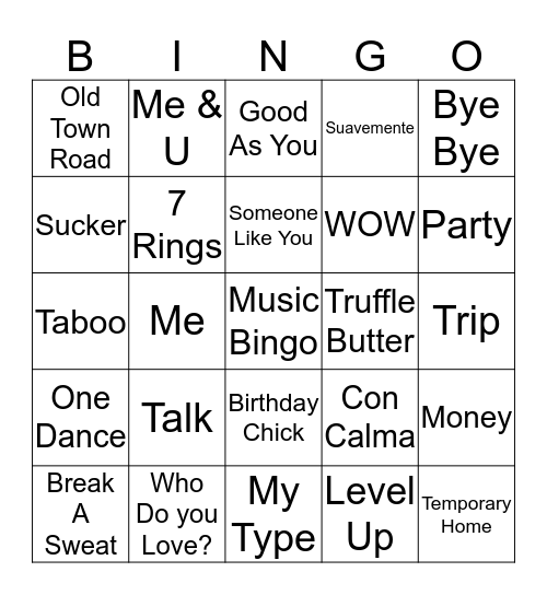 Music Bingo Card