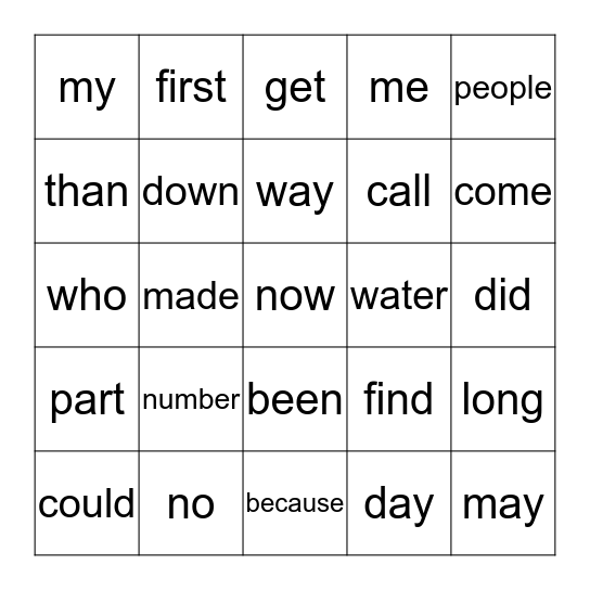 Nevaeh's Sight Words Bingo Card