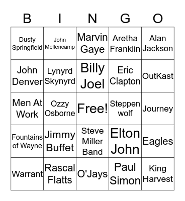 Sing-a-Long Bingo Card