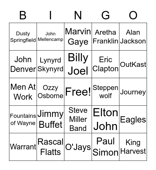 Sing-a-Long Bingo Card