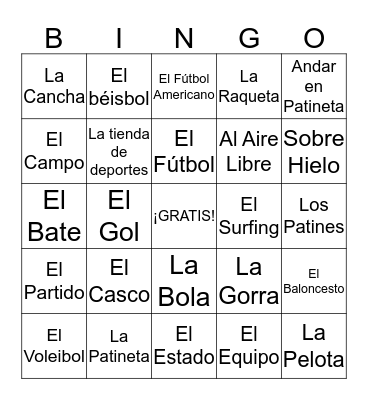 Los Deportes Bingo Card