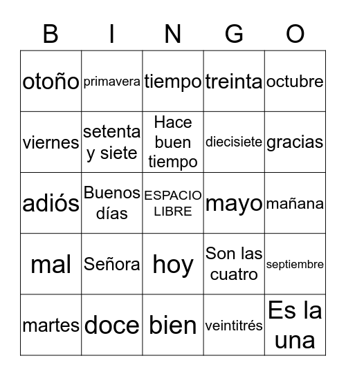 Lecciones Preliminares Bingo Card