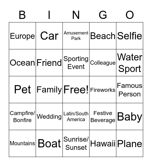 Lafayette Summer Photo Bingo Card