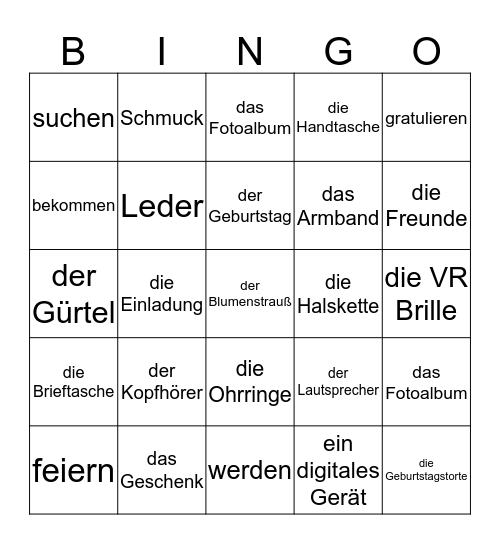 DIE Geschenke Bingo Card