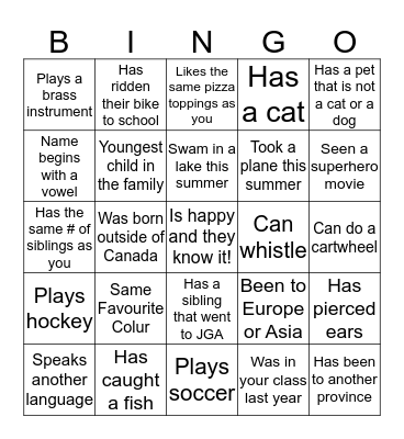 Get to Know You Bingo Card