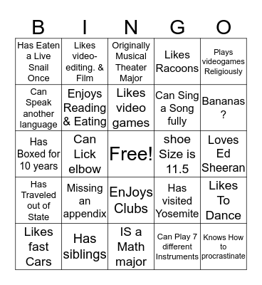 Untitled Bingo Card