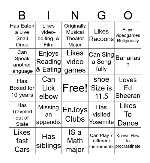 Untitled Bingo Card