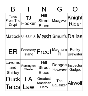 80's TV Themes Bingo Card