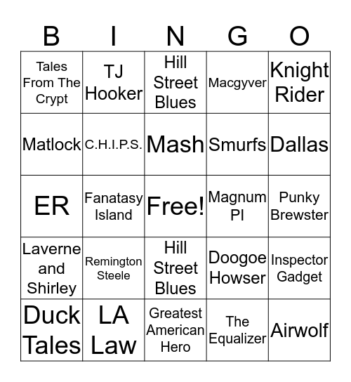 80's TV Themes Bingo Card