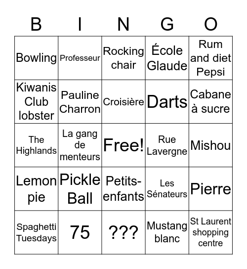 Bing-ette Bingo Card