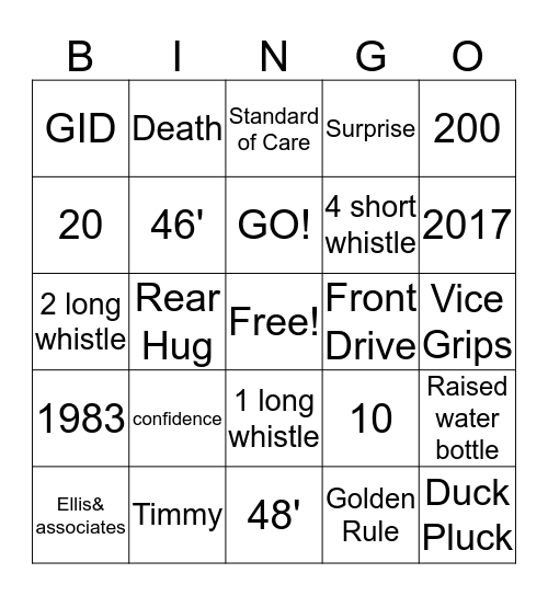 Lifeguard BINGO Card