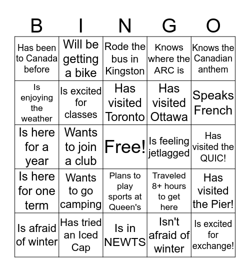 BINGO: Exchange Edition Bingo Card